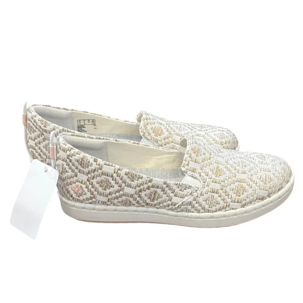 Clarks Cloudsteppers Slip On Flats Women Natural Geometric Pattern Size‎ 6